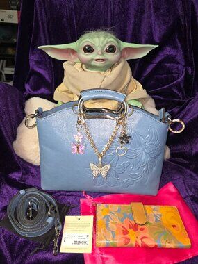 Patricia Nash Blue Parisian Tooled Leather Valletta Top Handle Crossbody/Wallet